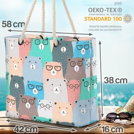 VOID Colourful Bear Glasses Comic Beach Bag Shopper 58 x 38 x 16 cm 23L XXL Shopping Bag Travel Bag Beach Bag, multicoloured