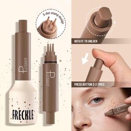 Faux Freckle Stamp Pen – Upgraded Liquid Freckle Marker with Multi-Prong Soft Tip, Air Cushion Applicator for Natural Sun-Kissed Look, Long-Lasting Freckle Makeup Tool (Caramel)