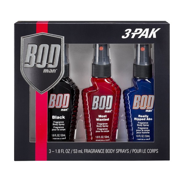 Bod Man Body Spray Pack of 3 Styles, Black - Most Wanted - Really Ripped Abs