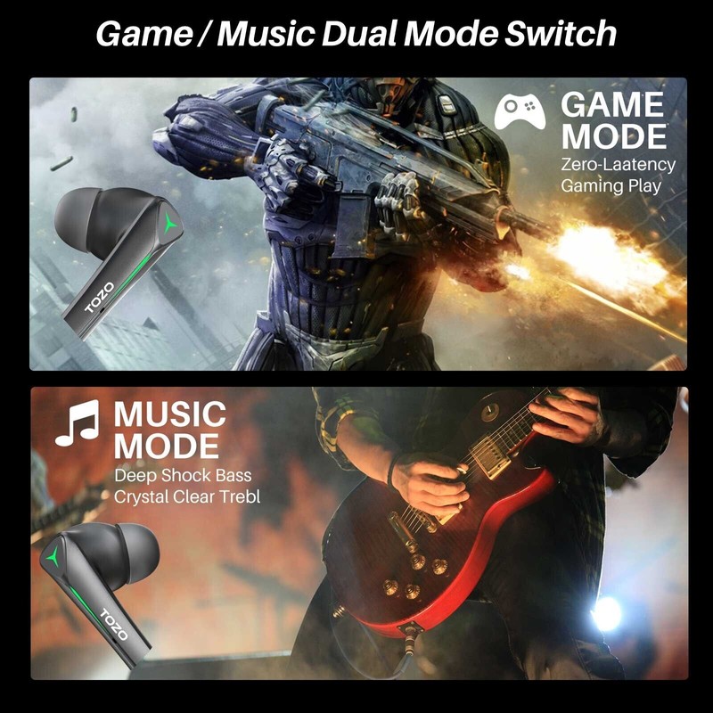 TOZO Gaming Pods Wireless Earbuds Bluetooth 5.3 High Sensitivity Low-Latency