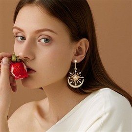 Coadipress Sun Moon Stars Drop Dangle Earrings for Women Rhinestone Punk Earrings Bohemian Statement Earrings Asymmetrical Celestial Jewelry Gift (Gold)