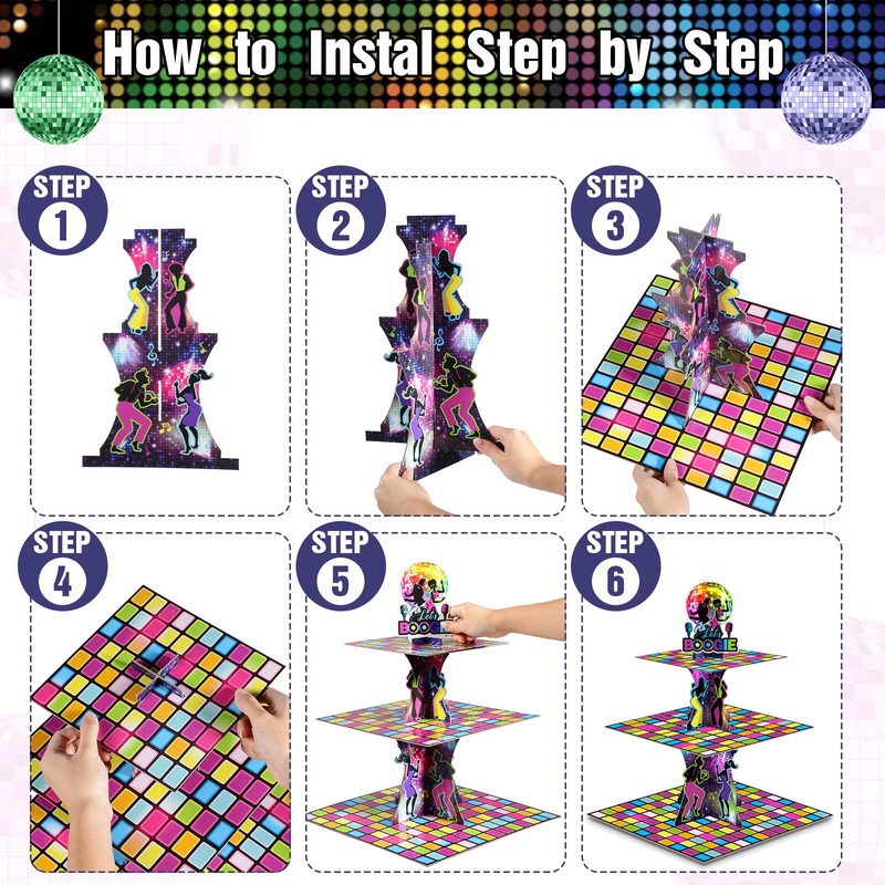 Tiamon 70's Disco Party Decorations Retro Disco Cupcake Stand, 11.8
