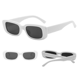 RUNHUIS Retro Rectangle Sunglasses Women Men Chunky Sunglasses Vintage Small Square Fashion Glasses, White