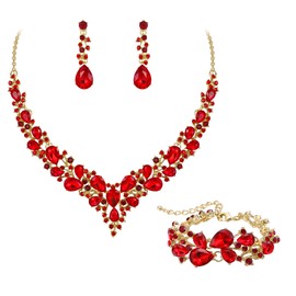 EVER FAITH Statement Necklace Earrings and Bracelet Set for Women, Austrian Crystal Drop Cluster Jewellery Set, Clear Silver Tone, No Gemstone