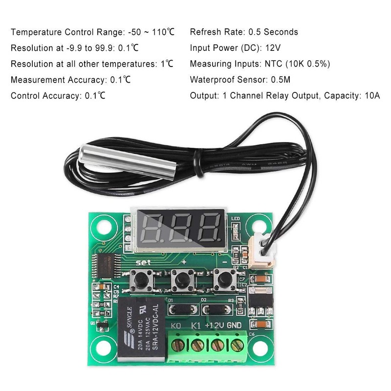 Greluma 1 x 12V Temperature Controller Module with Housing, Digital