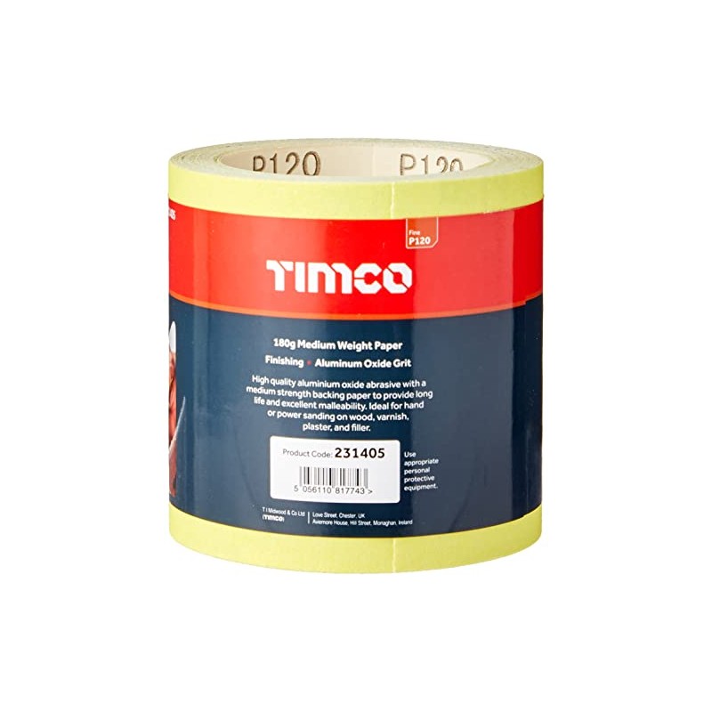 TIMCO 120 Grit Sandpaper Roll - Yellow -115mm x 10m