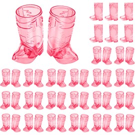 SAIAOKJ Cowboy Boot Shot Glasses,48 Pcs1 Oz Mini Plastic Boot Shot Glass, Reusable Plastic Boot Cups for Cowboy Cowgirl Western Theme Party Supplies Bachelorette Birthday Party Favors (Rose Red)
