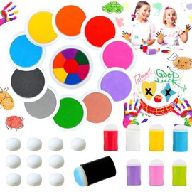 MOAMUN 11PCS 7" Large Washable Ink Pads for Stamping with 18 Sponge Fingers, 15 Colors DIY Fingerprint Ink Pad Paint Pads, Round Rainbow Stamp Pad for Kids Rubber Stamps Paper Crafts Painting Gift