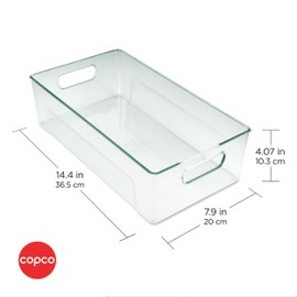 Copco Clear Storage Bin, for Kitchen, Fridge, Pantry, Laundry, and More, 14.4 x 7.9 x 4.07-Inch, Green