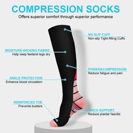 ACWOO Compression Stockings, 2 Pairs Compression Socks, Medical Compression Stockings, Support Stockings, Thrombosis Stockings for Rise, Flight, Running, 20-30 mmhg, for Men and Women (S/M, Pink)
