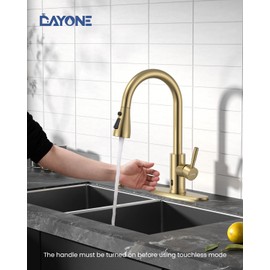 DAYONE Gold Touchless Kitchen Faucet with Soap Dispenser 3-Mode, Brushed Gold Motion Sensor Hands-Free Automatic Sink Faucet with Pull Down, Stainless Steel Single Handle Smart Faucets for Kitchen