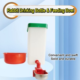 VandanCoop Automatische Kaninchen-Trinkflasche für Käfig, tropffrei, hängend, Nager, Metall, Trinkbecher, Futternapf, Hasen-Wasserspender für kleine Tiere (1000 ml, Tasse + Futterspender)