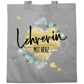 Shirtracer - School teacher gift - teacher with heart - fabric bag made of cotton jute bag long handle, 1 Light Grey, Einheitsgröße