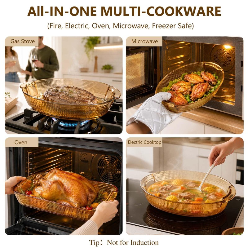 2 Glass Baking Dishes for Oven, Freezer-to-Oven Safe, 13.6x8.3in 11.6x6.7in