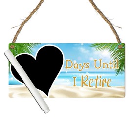 Days Until I Retire Countdown Plaque - Decorative Hanging Sign with Multiple Retirement-Themed Designs | Retirement Countdown Chalkboard Sign, Gift for Retirees, (Beach, With Pen)