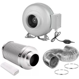 iPower 4" iPower Ventilation Inline Fan Carbon Filter Duct Thermostat Tent Grow Kit