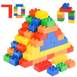 ABOHU Classic Big Building Block Set, 70 Pcs Large Building Blocks Set, Compatible with All Major Brand Bulk Bricks, Large Building Bricks Set, Toddler STEM Toys for Boys Girls Age 3 4 5 6 Years Old