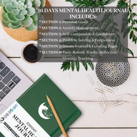 SIMSIMY Mental Health Journal, 91-Day Self Care Journal for Women Men, Guided Anxiety & Stress Relief Journal with Mood Tracker, Cognitive Behavioral Therapy Journaling with Mental Health Coloring Pages & Dream Log