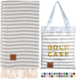 GOLD CASE Toalla de playa turca MYRA – 40 x 70 pulgadas XXL toallas de baño de gran tamaño 100% algodón de secado rápido, sin arena, con bolsa reutilizable gratis de regalo, súper suave (myra-gris)