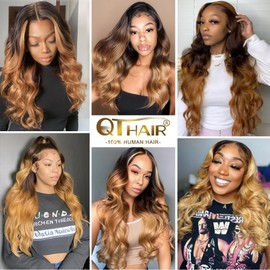QTHAIR Ombre Body Wave Human Hair Bundles 3 Tone #1b/4/27 Color 26inch 100g 16A Grade 100% Brazilian Body Wave Bundles Human Hair Extensions for Black Women