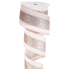 MAYREEL 2.5 Inch Rose and Gold Wired Satin Ribbon with Glitter Stripe for Christmas Tree Gift Wrapping Floral Arrangements Bow Making Wreaths Garlands Holiday Decor 10 Yards