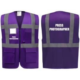 Press Photographer Superior Zipped Hi Vis Vest High Visibility Safety Waistcoat Pockets Reflective Bands Event Staff, Event Support, 12 Colour Options, Brook Hi Vis (Purple, Small)