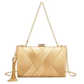 LETODE Women's Elegant Tassel Pendant Silk Evening Bag Clutch Purse for Bride Wedding Prom Night Out Party-Gold