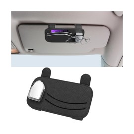Zpana Car Sun Visor Organizer, Leather Vehicle Storage Glasses Pocket Ticket Clip, Automotive Interior Sunglasses Cards Pouch Case Bag Holder Accessories, Universal for SUV, Sedan, Truck (Black)