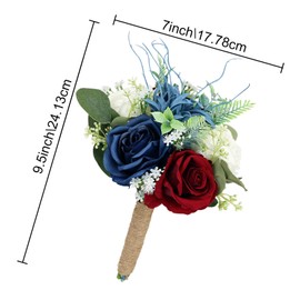 HOMENERGY Set of 4 Bridesmaid Bouquets for Wedding - 7 Inch Artificial Flowers Bouquets for Ceremony Anniversary Centerpieces Decorations - Burgundy & Navy Blue & White