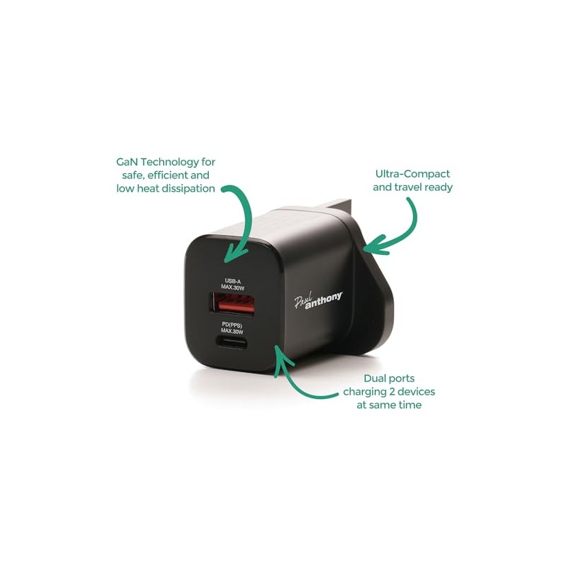 Paul Anthony Paul Anthony Dual Port, USB-C + USB-A GaN