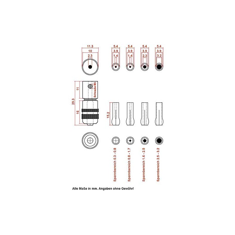 Donau Elektronik 1504 Drill Chuck with 4 Collets Multi-Coloured