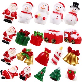Holibanna 20pcs Christmas Miniature Ornaments Resin Figurines Small Santa Claus Christmas Tree Snowman Reindeer Micro Landscape Fairy Garden Decor