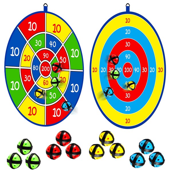 Jesitai Kids Double Sided Dart Board with 12 Sticky Ball Toys, Indoor Outdoor Games And Birthday Party, Suitable For 3 4 5 6 7 8 9 10 11 12 Year Old Boys And Girls（25.5in/65cm