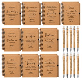 Resurhang 40 Pcs Spanish Christian Gift Include 20 Spiral Religious Notebook 20 Bamboo Pen Christian Prayer Journal Ballpoint Pens Christmas Religious Favor for Church(Bible)