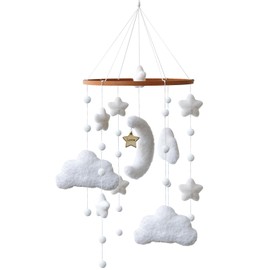 Boho Cloud Moon Crib Mobile Kids Room Accessory Baby Mobile for Crib Neutral Clouds, Moon & Stars Design Mobile for Boys & Girls