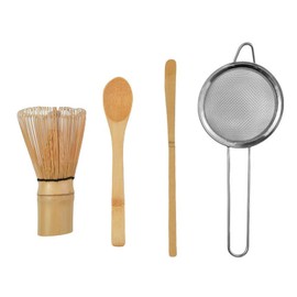 YSHIGUING 4 Pcs Matcha Whisk Set,Bamboo Tea Steeper Matcha Tools for Stirring Matcha, Natural Bamboo Matcha Whisk,Bamboo Matcha Whisk,Scoop,Spoon,Stainless Steel Sifter