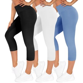 TNNZEET Pack of 3 Capri Leggings, Women's High Waist Black Leggings, Opaque for Sports Gym