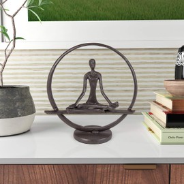 Danya B. Meditation Circle Cast Iron Sculpture | Contemporary Metal Art Shelf Decor and Gift Idea | Figurine in Yoga Pose - Brown