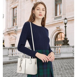 SODOLLEE Handbag Women Elegant Top Handle Bag with Exquisite Pendant Multi Pockets Shoulder Bag PU Leather Ladies Crossbody Bag for Shopping Travel Business White