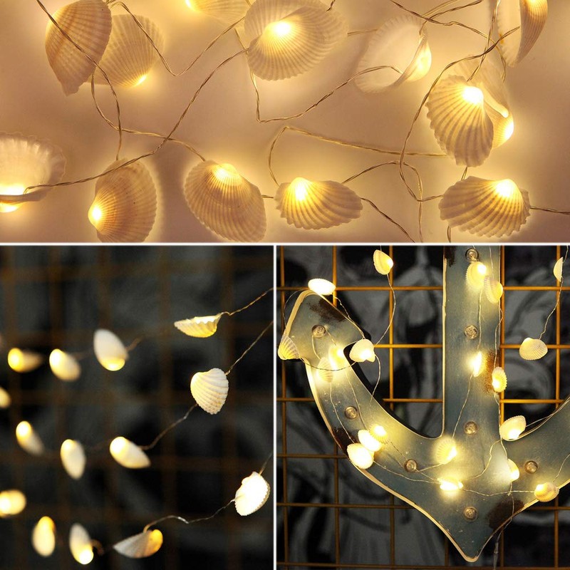 Starryfill Ocean Real Seashell 0.8"(H) 40 LED String Lights 13.85Ft