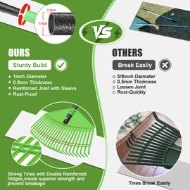 Leaf Rake for Lawns - 16.5" Lightweight Garden Rake for Leaves,Grass,Mulch,Pine Needles,Heavy Duty Rakes with Dual-Reinforced Plastic Head,57'' Steel Long Handle for Large Yard Landscape Gardening