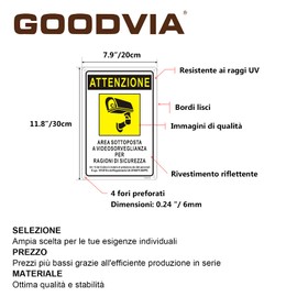 Goodvia Video Monitored Metal Sign 30x20cm Video Surveillance Sign Aluminum Reflective Waterproof and UV Resistant Suitable for Homes and Businesses