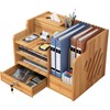 Zyners Bamboo Desk Organizer, Desktop Wood Bookshelf File Organizer, Pen