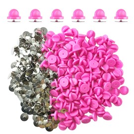 Ruidee 200 Pieces/100 Set Rubber Pin Backs with Tie Tacks Blank Pins, PVC Rubber Pin Back for Uniform Badges Backing Holder Clasp Lapel Pin（Pink）