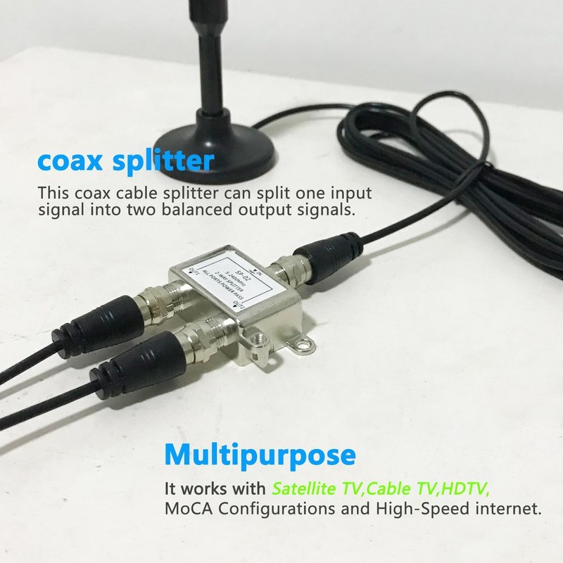 Coaxial Cable Splitter 2 Way, Coax Splitter Support 5-2400MHz, Digital