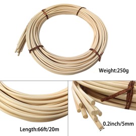 1 Roll Natural Rattan Spline Material for DIY Furniture Weaving,2inch/5mm Round Reed 66 Ft Reed Spline for Basket Weaving,250g Coil Basket Weaving Cane for Chair Making and Wicker Weaving