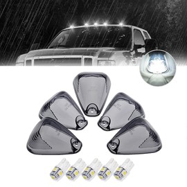 5 X Cab Marker Light Smoke Cover White LED Compatible with 1999-2016 Ford F150 F250 F350 F450 E150 E250 E350 E450 Super Duty Pickup Truck, Cab Roof Running Light, Top Clearance Light (Without Base)