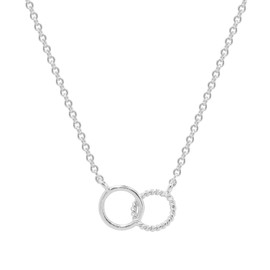Interlocking Double Ring Friendship Love Necklace in Sterling Silver