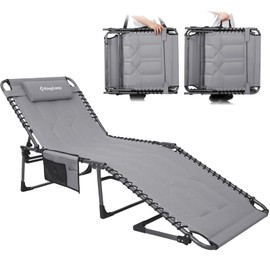 KingCamp Oversized Lounge Chair, Folding Portable Adjustable 5-Position Tanning Chairs 400lbs Heavy Duty Padded Recliner with Side Pocket Pillow for Outdoor Patio Beach Sun Bathing Pool