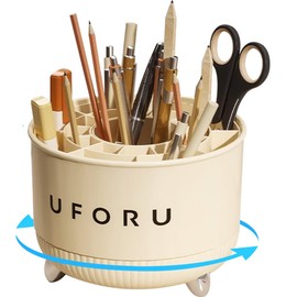 WAYUTO Rotating Pencil Holder Makeup Brush Holder with Detachable Divider Pen Storage Holder Cosmetic Brush Organizer Desktop Stationary Organizer for Home Office School